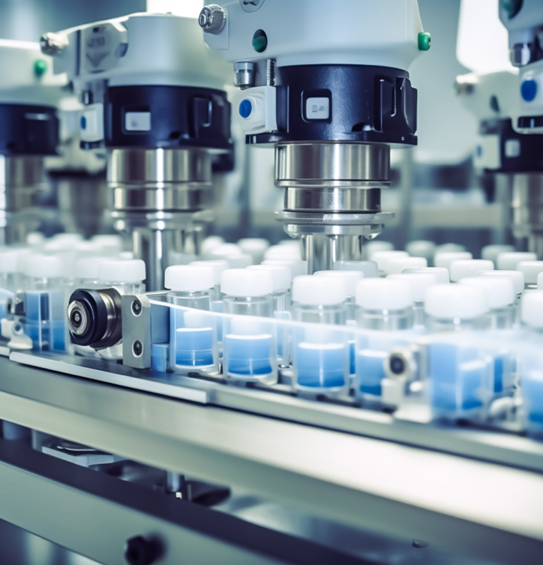 Komplexe Maschine in einer pharmazeutischen Produktionsanlage zur Herstellung von Medikamenten 